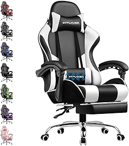 GTPLAYER Gaming Chair, Massage Computer Chairs with Footrest, Headrest and Lumbar Support Height Adjustable Ergonomic 36…