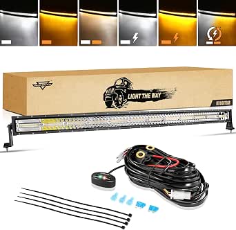 Auxbeam 50-Inch Curved LED Light Bar, 288W Dual-Color, 6 Modes Driving Lights
