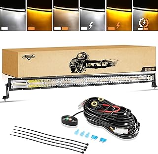 50" Curved LED Light Bar, 288W Dual-Color 6 Modes Driving Lights | Memory, Restore & Sync Functions, Spot Flood Combo Beam, White & Amber Lighting, 28800LM Output, Driving Strobe Lights