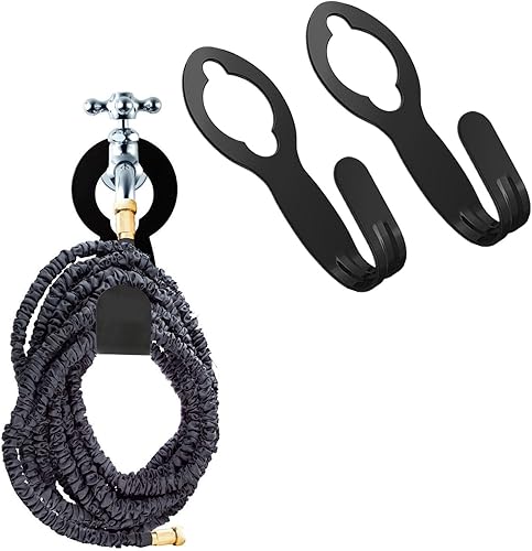 Miniatura 7 de Soporte para manguera, soporte de manguera de jardín de metal, hierro fundido, negro