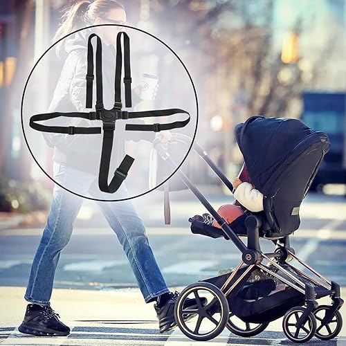 Miniatura 3 de Arnés universal de 5 puntos para niños, arnés de seguridad ajustable para silla alta y cochecito, arnés de cochecito, color negro