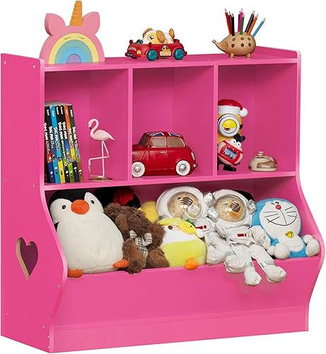 Miniatura 13 de Lerliuo Estantería y organizador de almacenamiento para bebés y niños pequeños, gabinete y estantería para niños, estante de madera con 3 cubos para