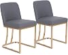 ALPHA HOME Dining Room Chair PU Leather Set of 2 Upholstered Living Room Solid Chair Hotel Kitchen Restaurant Gold Metal Frame,Dark Grey