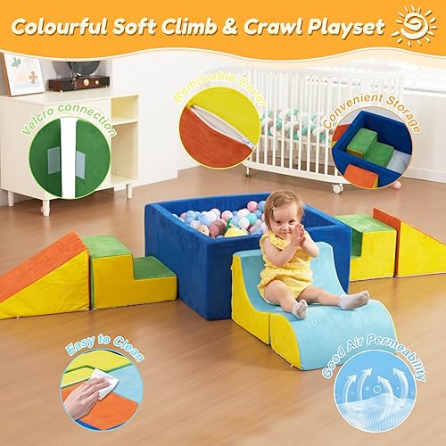 Miniatura 3 de STAOLENE Bloques de escalada de espuma suave con pozo de bolas, 6 juguetes de escalada de color para niños pequeños, juego de actividades de
