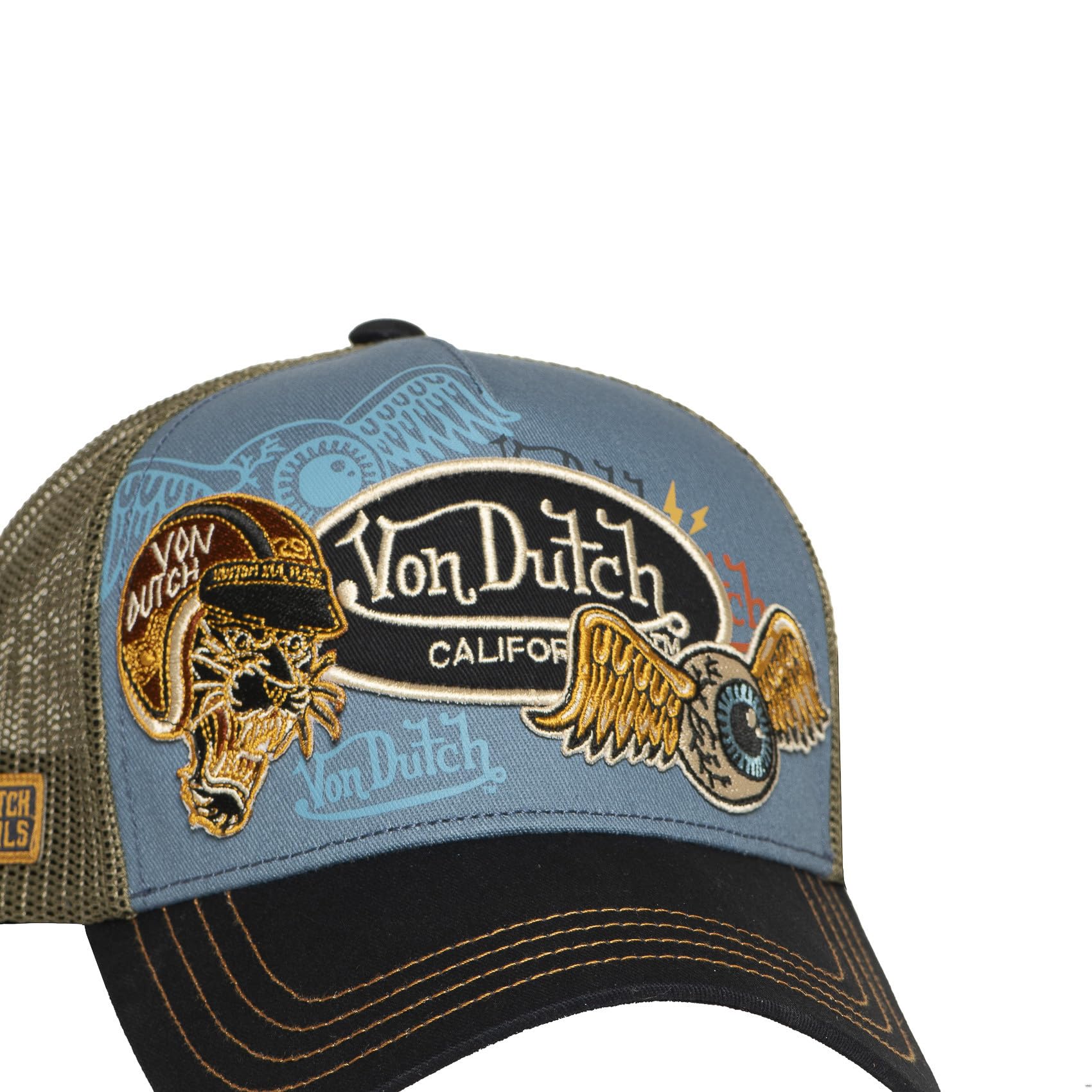 Von Dutch Czapka męska i damska z naszywkami, regulowana czapka typu trucker Snapback