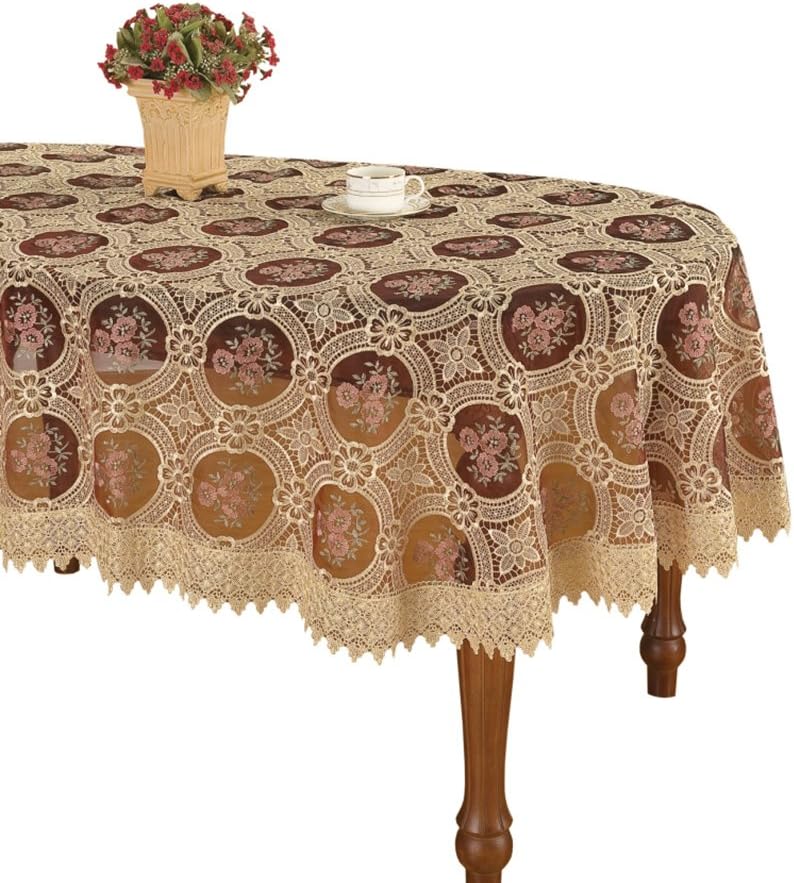 Simhomsen Vintage Burgundy Embroidered Lace Tablecloth Round 70 Inch
