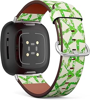 CJBROES Replacement Leather Watch Band, Compatible with Fitbit Versa 3 and Fitbit Sense of Wristband Bracelet Accessory - Funky Green