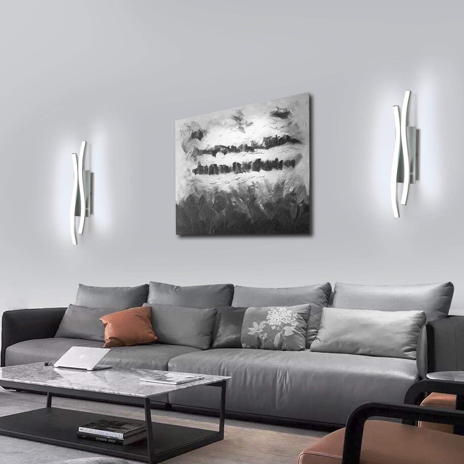 Comely 2 Pezzi Applique da Interno LED, 14W 1575LM Moderna Lampada da Parete per Interni, Lampada a Muro per Soggiorno Camera da Letto, Luce ianca 6500K, Argento, 41cm