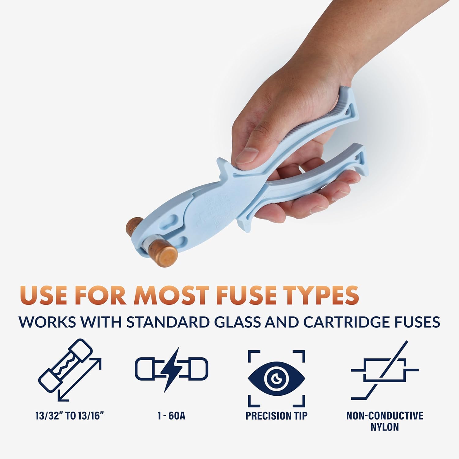 Newhouse Electric 7.25-in. Fuse Puller Tool NHE-FP-1, Non-Conductive Nylon Removal Tool for 13/32 to 13/16 in. Cartridge and Glass Fuses, Electrical Tool for HVAC, Home Improvement, and Panel Kits