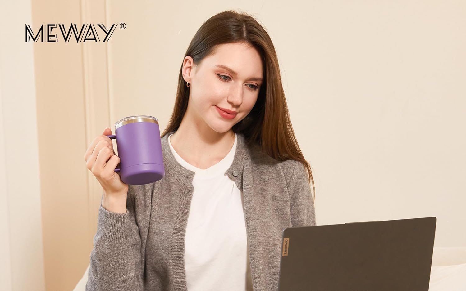 MEWAY 12oz Coffee Mug With Handle 8 Pack Bulk,Stainless Steel Insulated Travel Tumblers With Sliding Lid,Double Wall Vacuum Camping Cup for Hot & Cold Drinks Tea (Purple,Set of 8) - Image 9