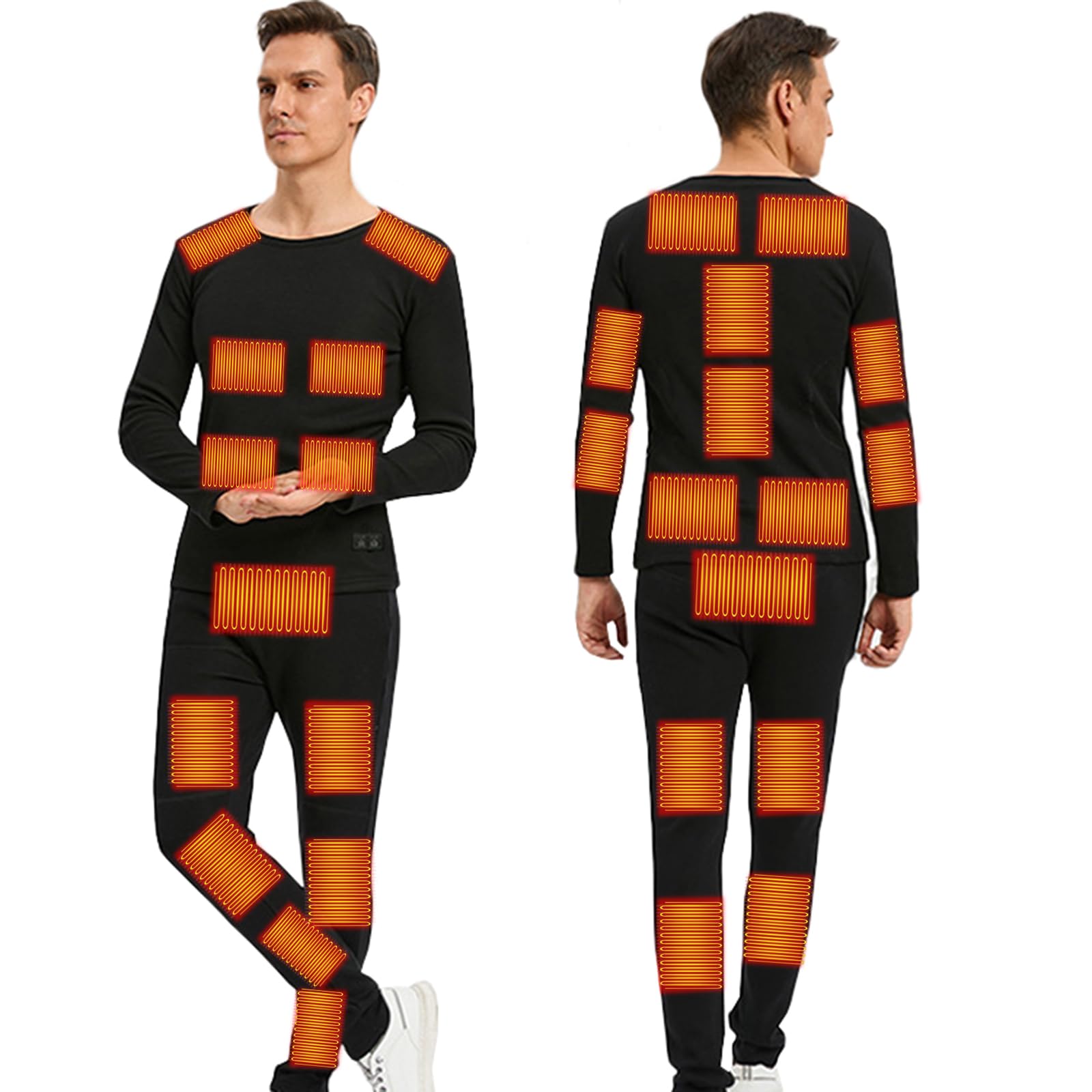 Set di Biancheria Intima Termica Riscaldata con 28 Zone Riscaldate, Set di Biancheria Intima Termica (Camicia E Pantaloni) per Allenamento Sci Corsa Escursionismo(Senza Batteria),XL,Black