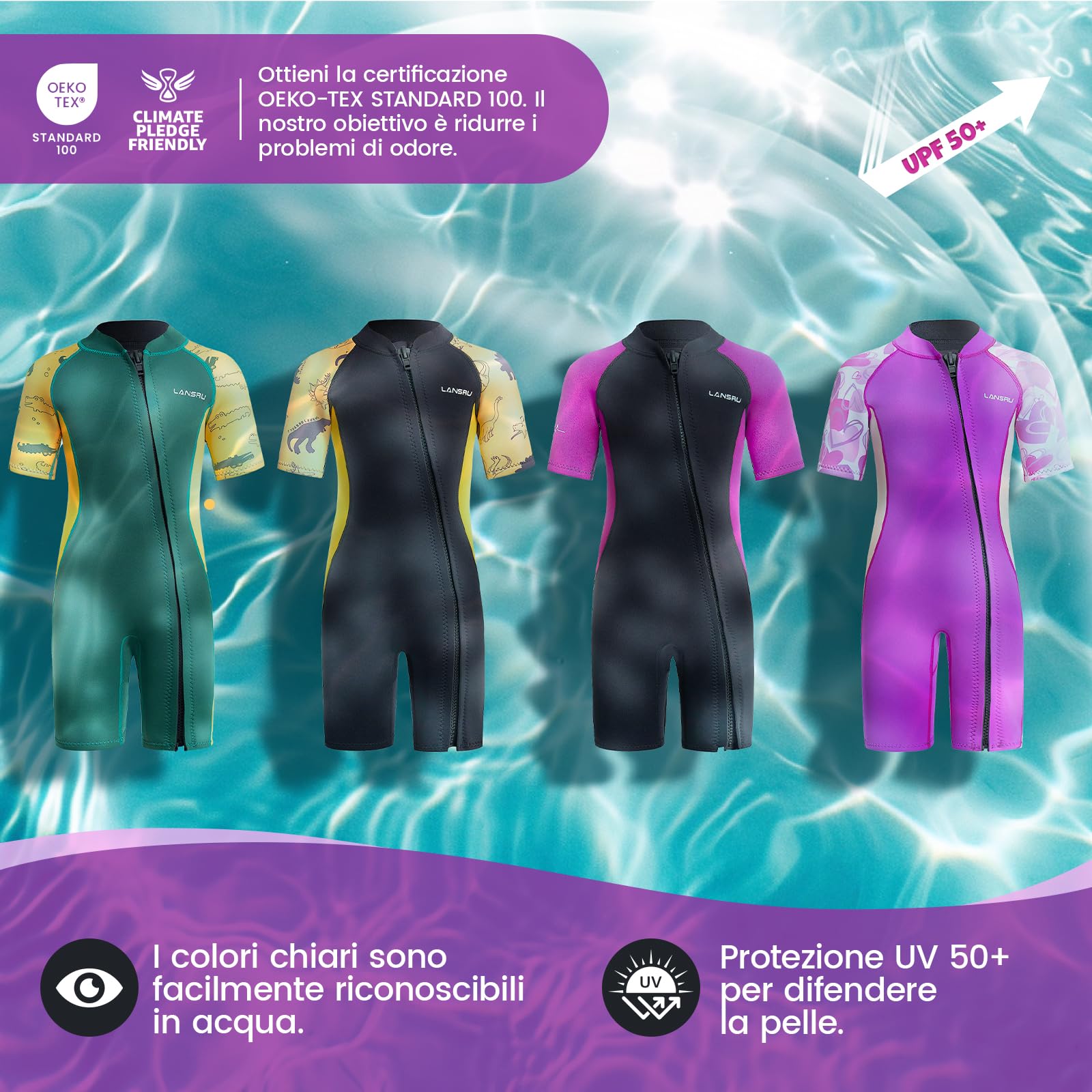 Muta in neoprene per bambini – 2,0 mm corta in neoprene per ragazzi, con chiusura lampo pionieristica, protezione UV, termica, per surf, nuoto e immersioni