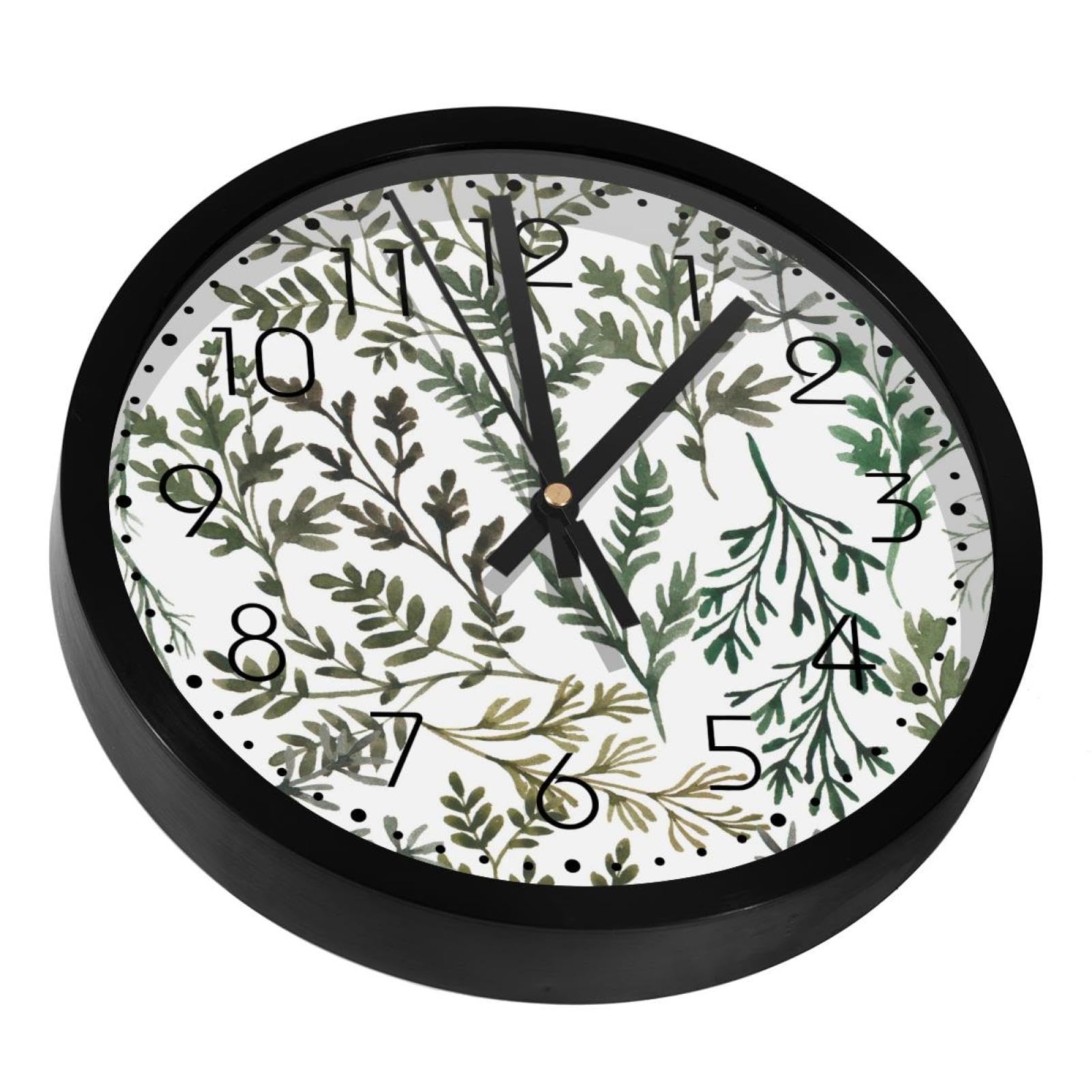 Horloge murale silencieuse à piles motif feuilles d'herbes pour salon