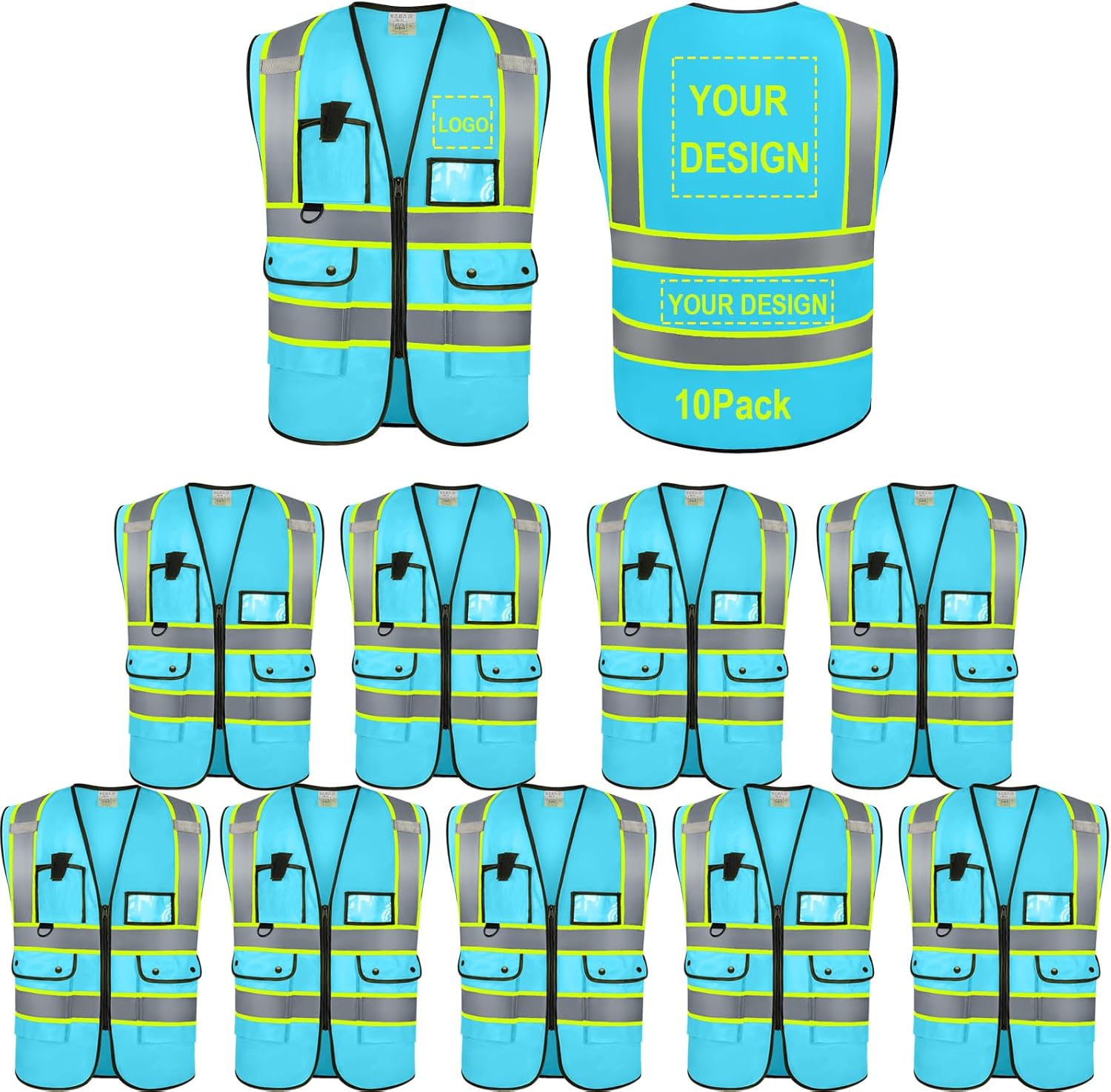 Reflective Vest Class 2 Safety Vests ANSI with Pockets Zipper High Visibility Construction Uniform