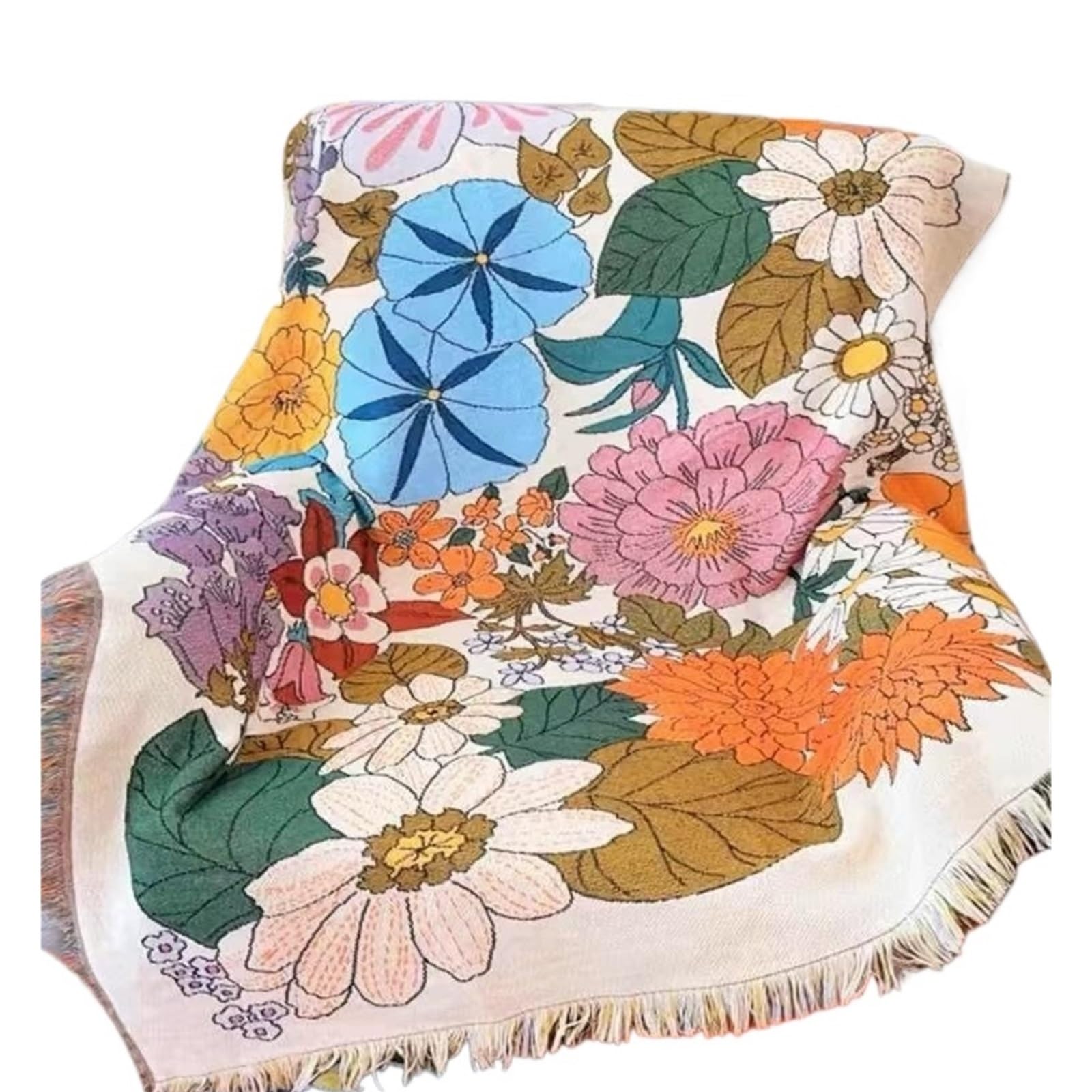 WJIAYAO beach blanket Flower Wall Blanket Nap Beach Towel Comfortable Cotton Blankets Soft Decor Hanging Tapestry Embroidered
