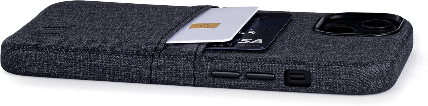 Dockem Wallet Case for iPhone 13 with Built-in Metal Plate for Magnetic Mounting & 2 Credit Card Holder Pockets: Luxe M2, Canvas Style Synthetic Leather (6.1" iPhone 13, Black) - Image 8