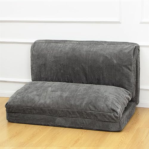 Miniatura 2 de N&V Sofá cama plegable mediano con relleno de espuma, incluye funda extraíble y lavable a máquina, pana suave de alta calidad, mediano, gris escarcha