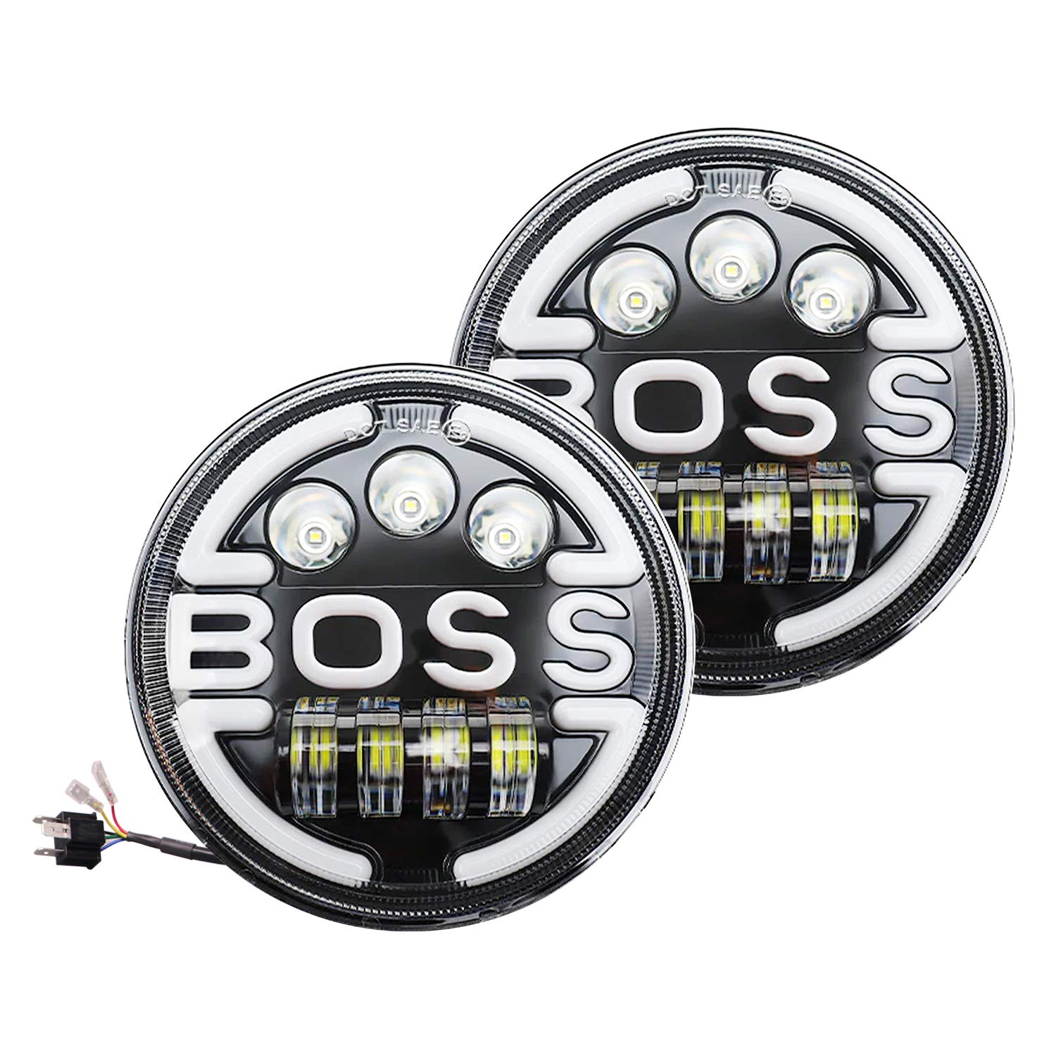 Allextreme EX7WH06 7 Inch Full Ring Round White LED Headlight with Hi/Low Beam Multicolor Angel Eye Lamp (75W, Pack of 2)