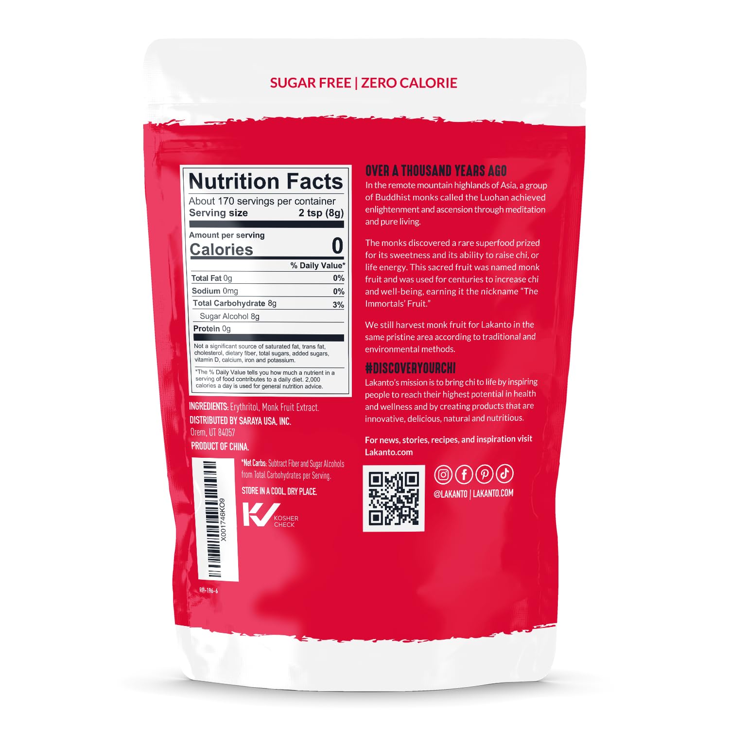 Lakanto Monk Fruit Sweetener with Erythritol, White Sugar Substitute From Monk Fruit Extract, Classic White Sugar Replacement for Baking, Coffee & Tea, Gluten Free, Low Carb, Non GMO, Keto (3 lb)