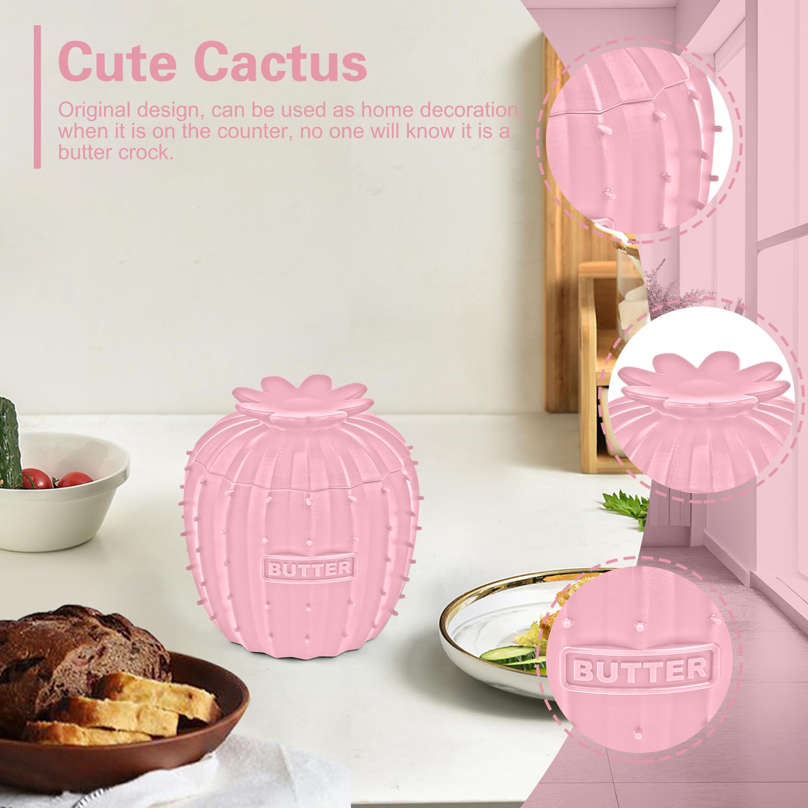 Butterdose Aus Keramik Mit Kaktus-Muster – Mit Deckel, 19 Cm, Spülmaschinenfest