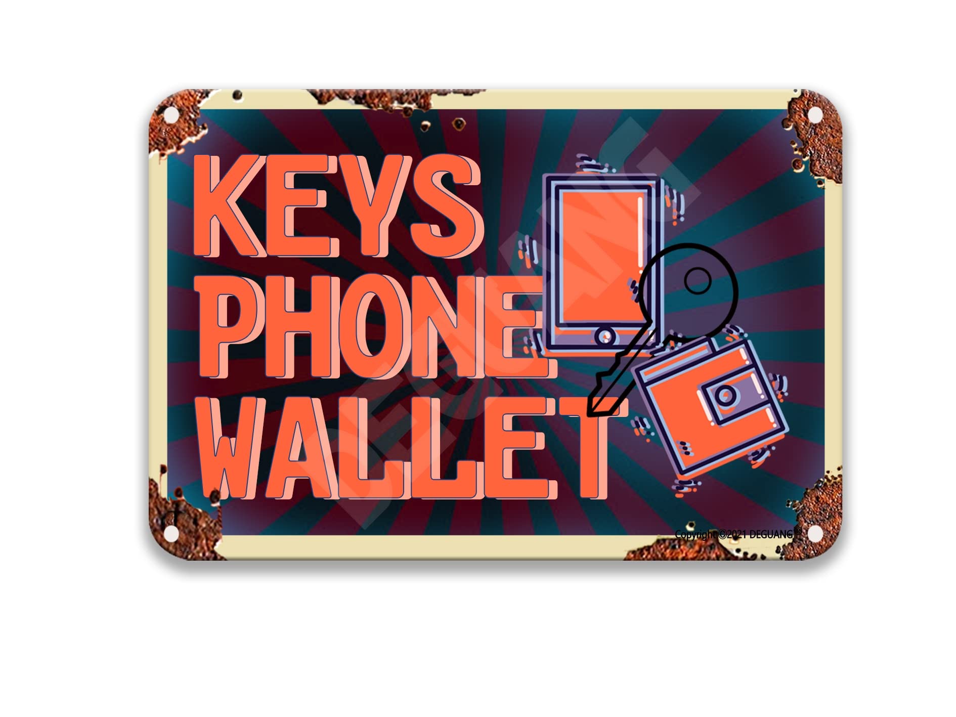 Warning Don't Forget Keys Phone Wallet Tin Vintage Look Decoration Crafts Sign Farmhouse Signs for Kitchen Vintage Bar Decor Laundry Room Decor 8X12 Metal Sign