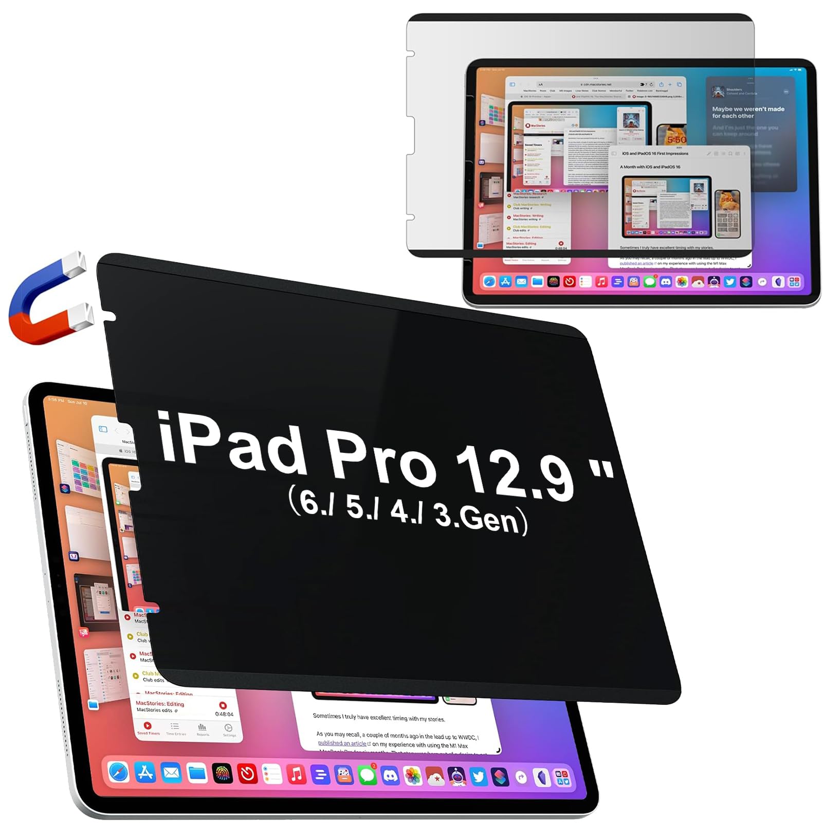 IPROKKO Magnetic Privacy Screen Protector Compatible with iPad Pro 12.9 Inch (6th/5th/4th/3rd Generation, 2022 2021 2020 2018), Removable Anti Blue