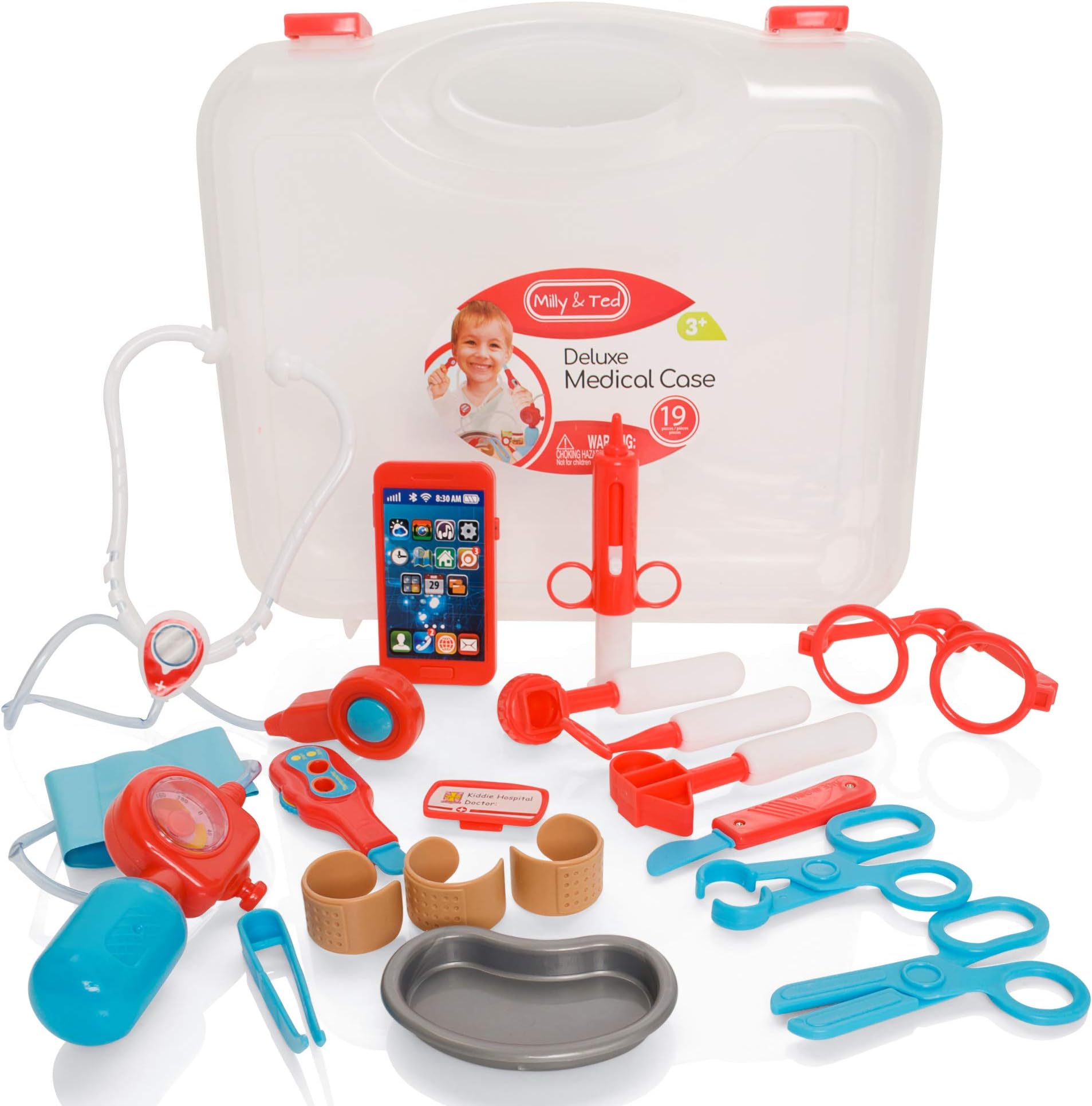 KiddyPlay Doctors Set for Kids - Deluxe 18 Piece Carrycase - Toy Doctors Kit for Children