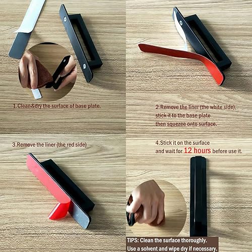 Miniatura 9 de Westablize Paquete de 2 manijas planas autoadhesivas de 5 pulgadas de 5.039 in, color negro mate, con placa base, tiradores de gabinete de aluminio