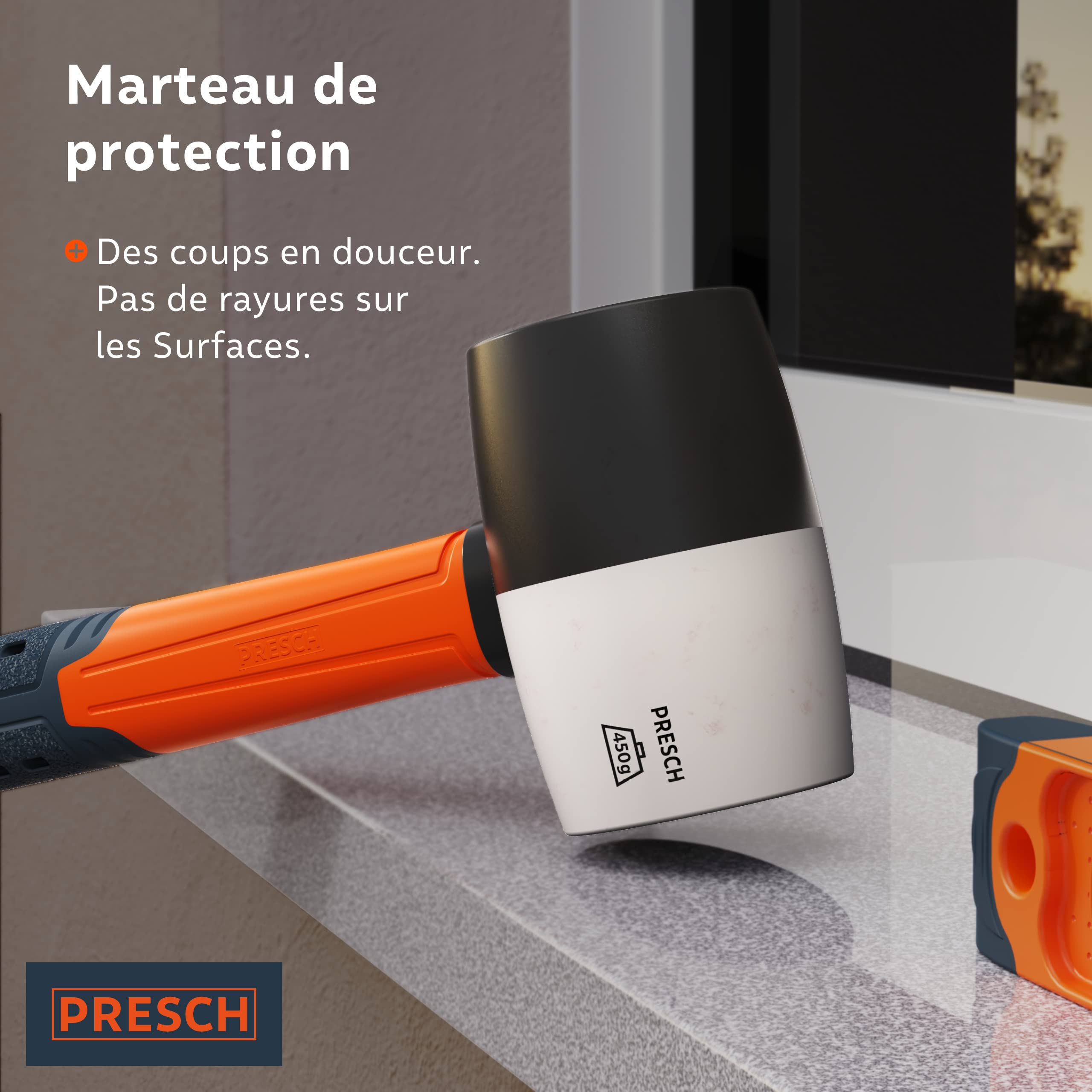 Presch Maillet caoutchouc noir/blanc 450g - Maillet caoutchouc avec manche en fibre de verre | ⌀=55mm - Marteau polyvalent à deux faces