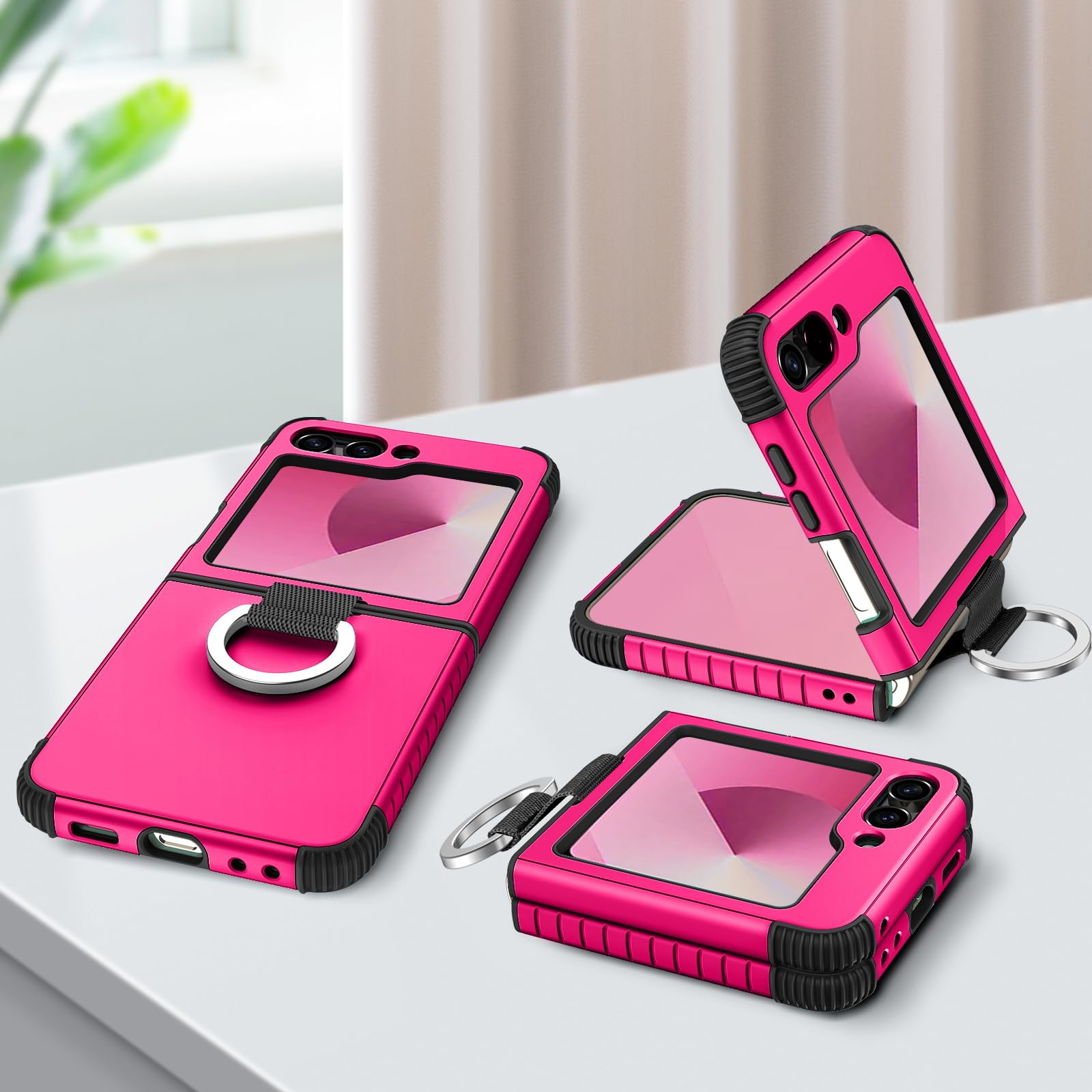 BENTOBEN Handyhülle Für Samsung Galaxy Z Flip 6 – Stoßfest, Mit Ring, Rosa-rot