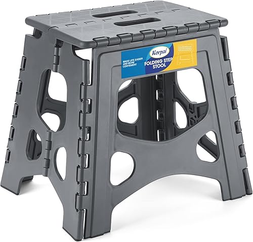 Miniatura 147 de Korpai Taburete plegable mejorado de 9 pulgadas para adultos y niños con capacidad para hasta 300 libras, taburetes plegables antideslizantes con