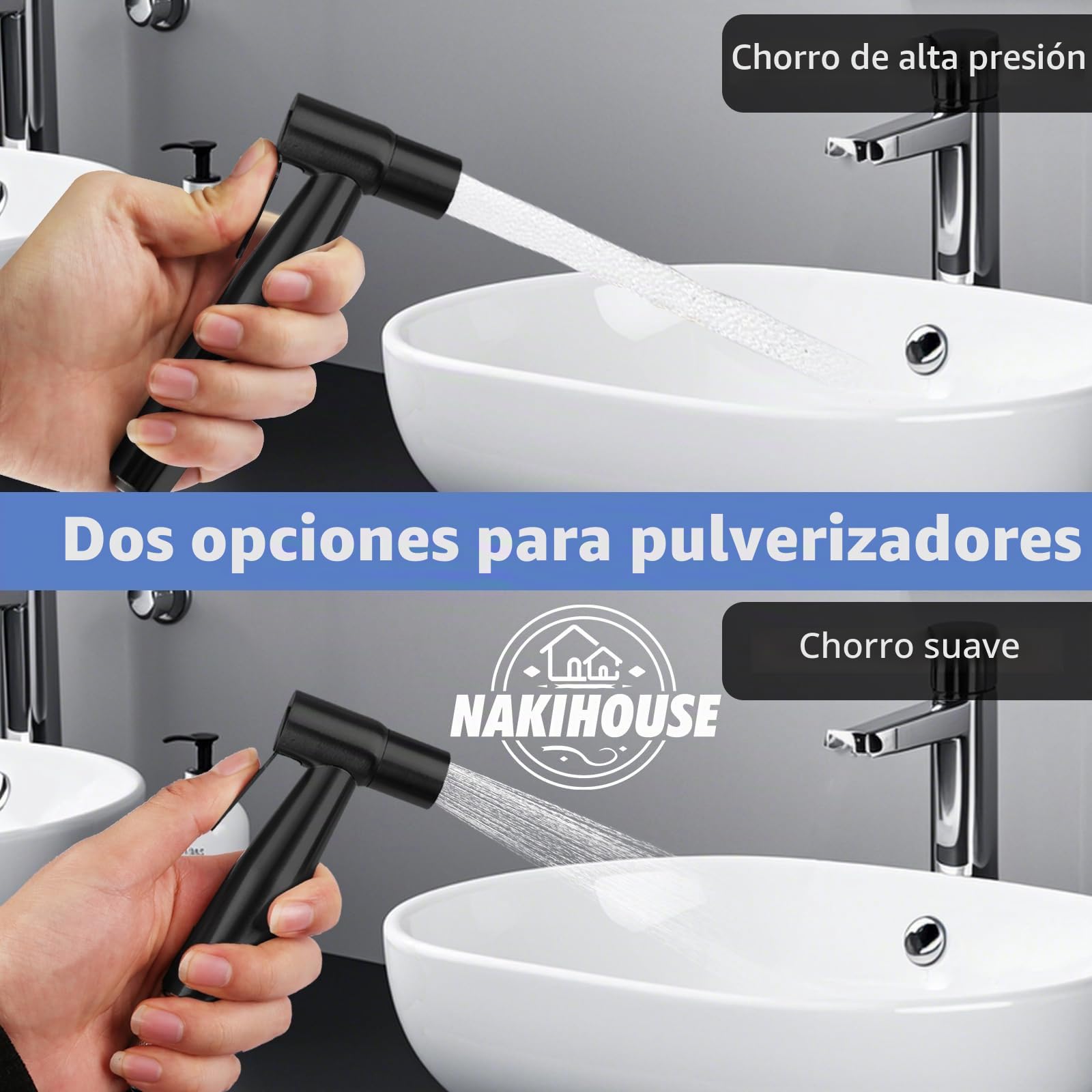 Bidet Handbrause für Toilette, Edelstahl Bidet Handbrause Set mit 1-in-2-Out Doppelsteuerventil Wasserhahnspender und Schlauch zum Waschen von Haustieren, Reinigen des Bades, Schwarz