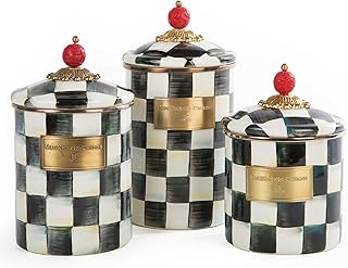 MACKENZIE-CHILDS Courtly Check Canister Set with Lids, Sugar, Coffee, or Flour Container, Small, Medium, Large
