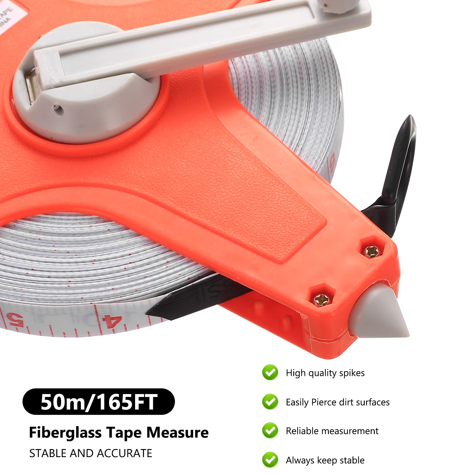 Cinta métrica de 50 m con mango ergonómico, cinta métrica abierta, 50 m, de fibra de vidrio, doble cara
