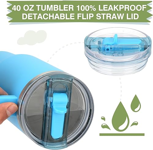 Miniatura 4 de Sursip Vaso de 40 onzas con asa y popote abatible, tapa 100% a prueba de fugas, botella de agua aislada de acero inoxidable para bebidas frías, taza