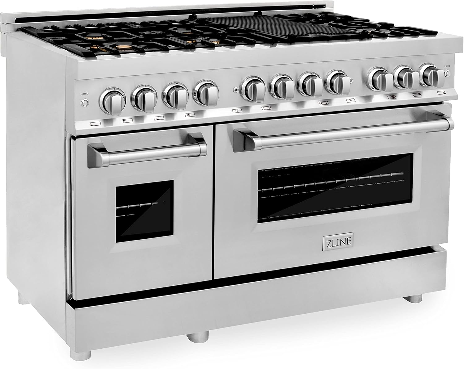 ZLINE 48" 6.0 cu. ft. Dual Fuel Range with Gas Stove and Electric Oven with Color Options (RA48) (Stainless Steel with Brass Burners)