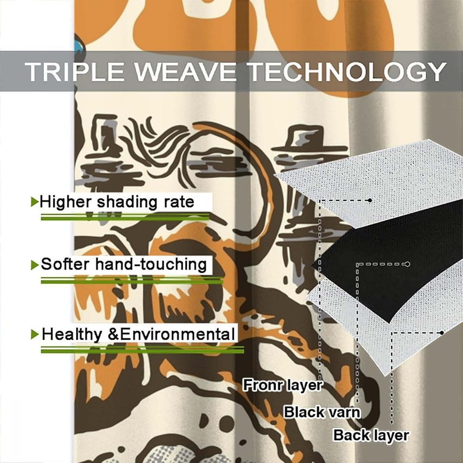 Western Cowboy Curtains Red Sun Cowboy Rodeo Pattern Blackout Print Rod Pocket Window Drapes for Bedroom Living Room 42x45in