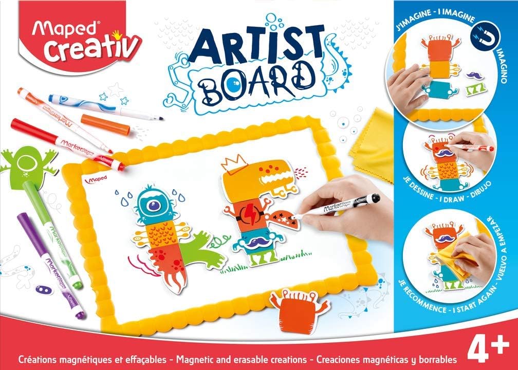 Maped Creativ Magnetic Artist Board Dry Erase Fun Activity Board for Kids 4+, Yellow, A4