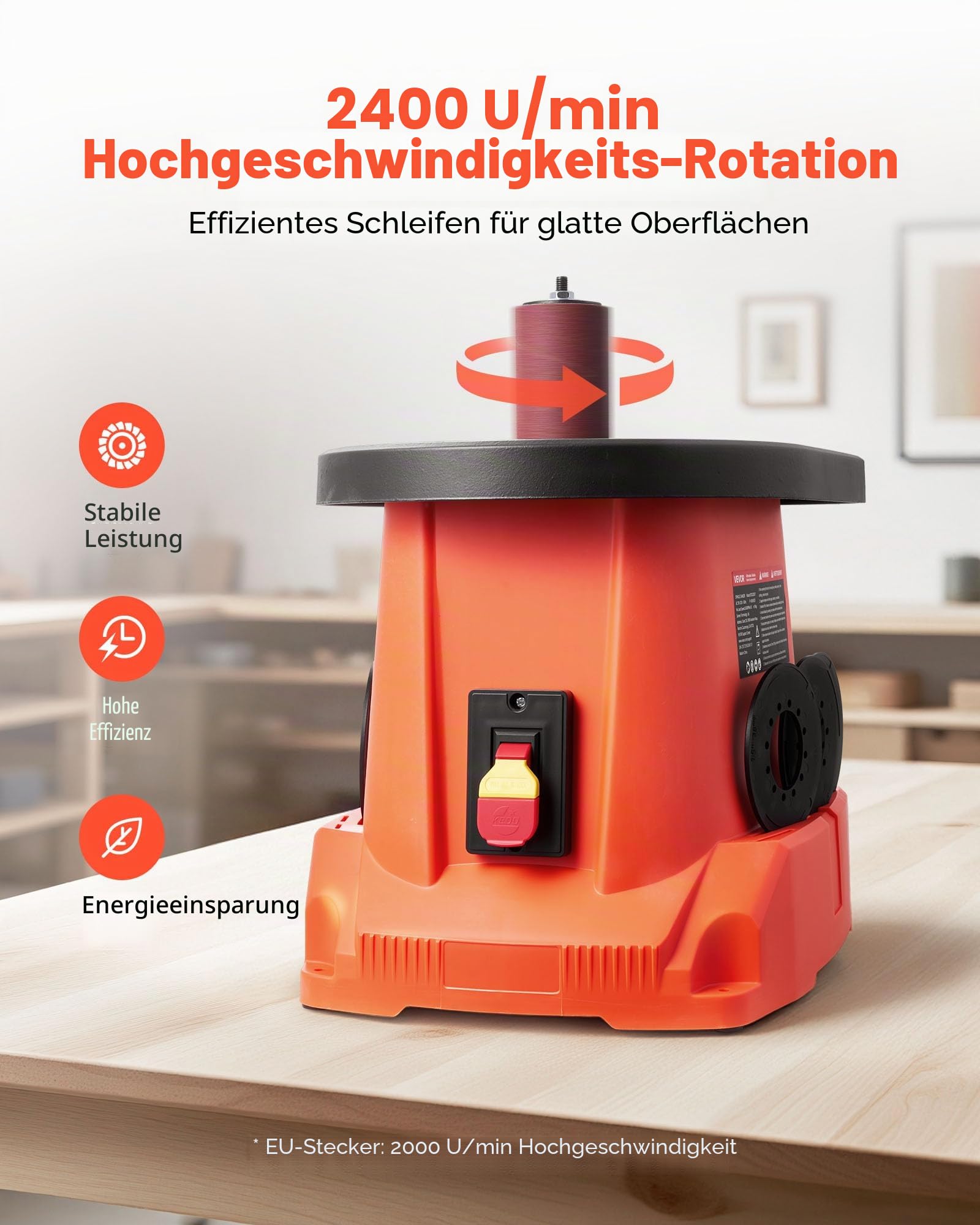 VEVOR Oszillierender Spindelschleifer, 2000 U/min Spindelschleifmaschine mit 6 Hülsen (12,7–76,2 mm), 16 mm Hub & 397x295 mm Gusseisentisch für Möbelveredelung, Kunsthandwerk & Holzbearbeitung