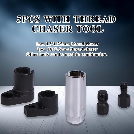 5-Piece Forged O2 Oxygen Sensor Socket & Thread Chaser Set Automotive Tool for Sensor Removal