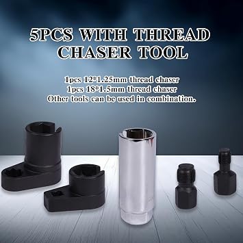 5-Piece Forged O2 Oxygen Sensor Socket & Thread Chaser Set Automotive Tool for Sensor Removal