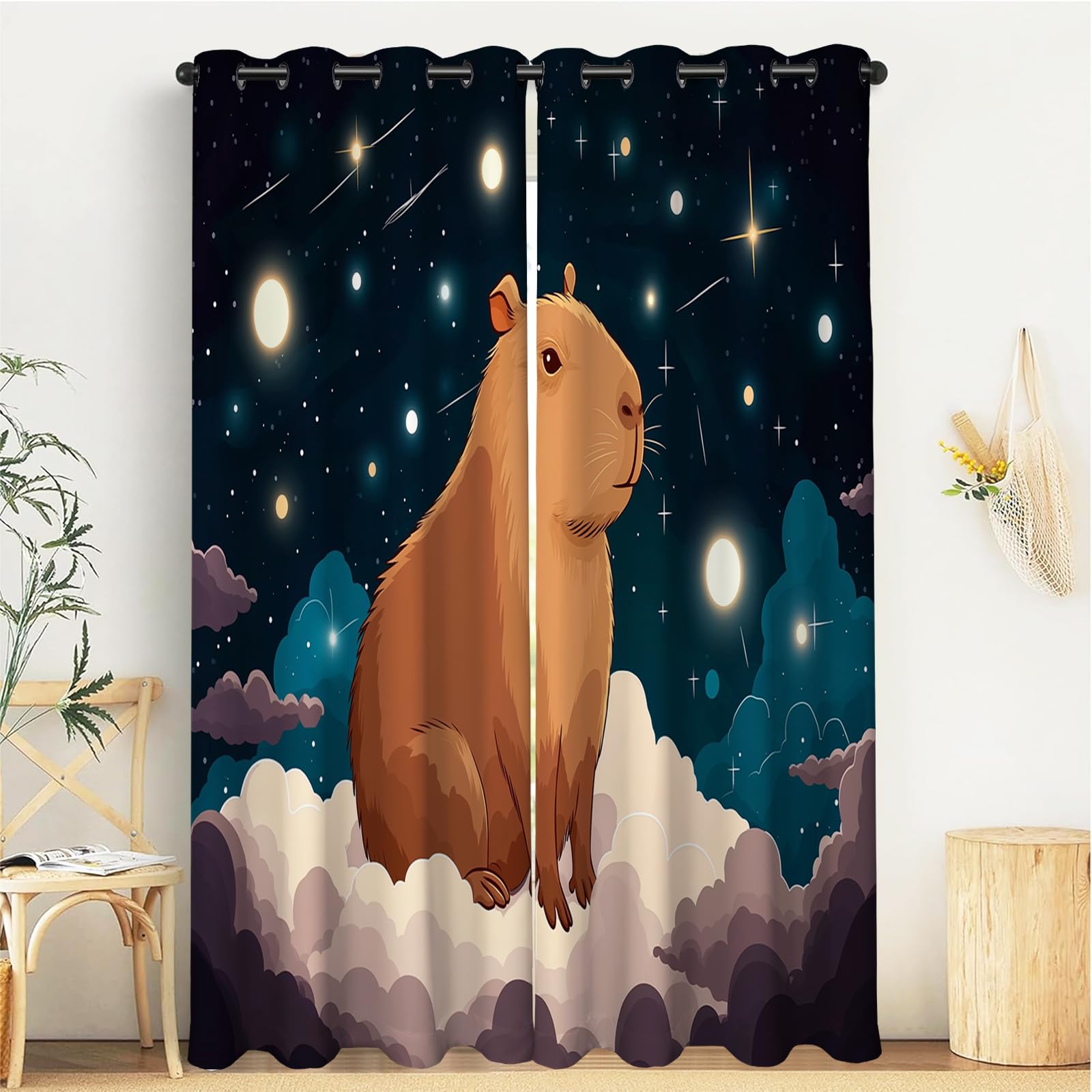 Rideaux occultant 117L X 137H cm lot de 2 panneaux thermiques capybara de l'espace