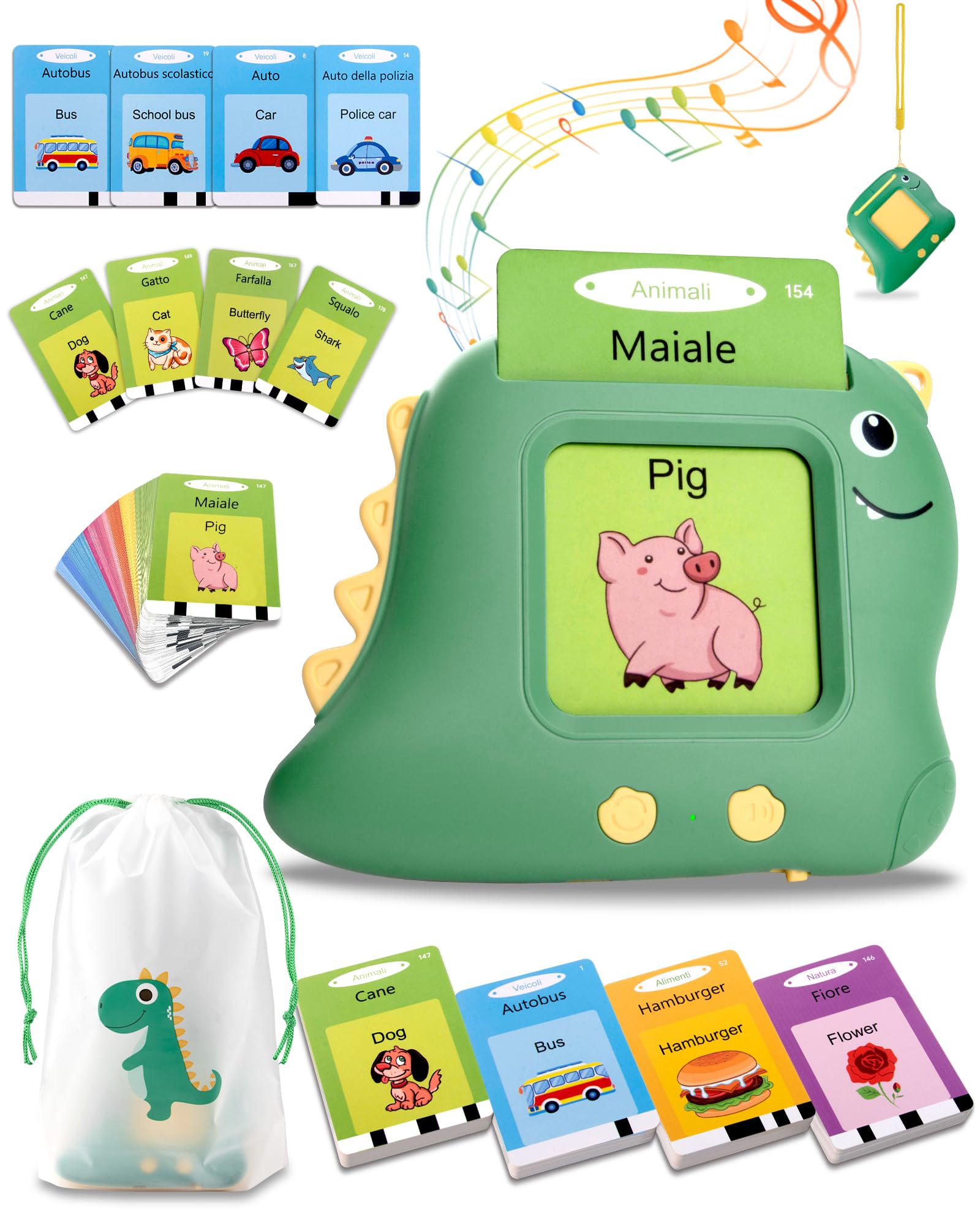 224 Parole flashcards bambini italiano e inglese, amico vocabolo gioco italiano,giochi montessori 2 anni, educativi prescolari Lingua Imparare a parlare-Verde