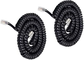 Telephone Phone Handset Cable Cord,Uvital Coiled Length 0.72 to 6 Feet Uncoiled Landline Phone Handset Cable Cord RJ9/RJ10/RJ22 4P4C(Black,2 PCS)