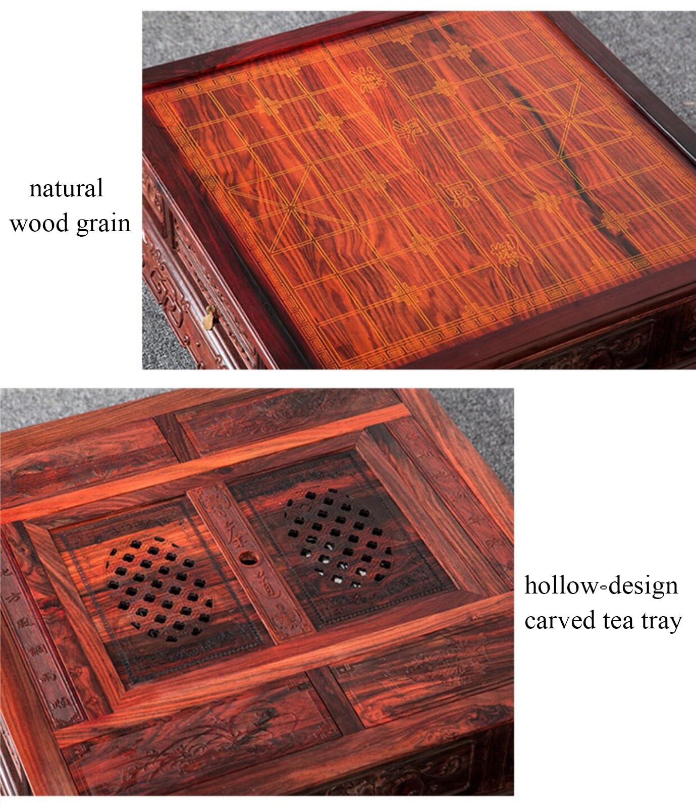 Échiquier Polyvalent 3 en 1 en Bois de Rose, Table d'échecs Chinoise, Table à thé, Jeux de société de stratégie avec Go et pièces d'échecs Chinoises for la décoration de la Maison et Cadeau