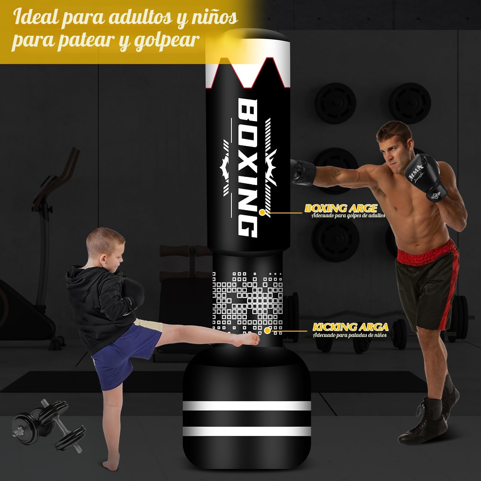Pesado Saco de Boxeo 180cm Adultos con Guantes, Freestanding Inflable Kickboxing Bolsa Entrenamiento MMA Muay Thai