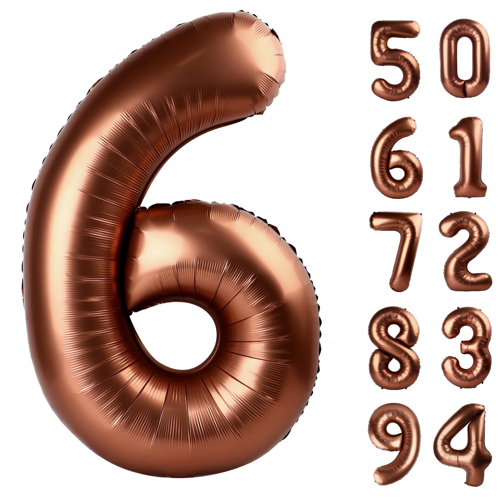 Brown 6 Balloon - Number Balloon 40 Inch, 6th Brown Birthday Decorations