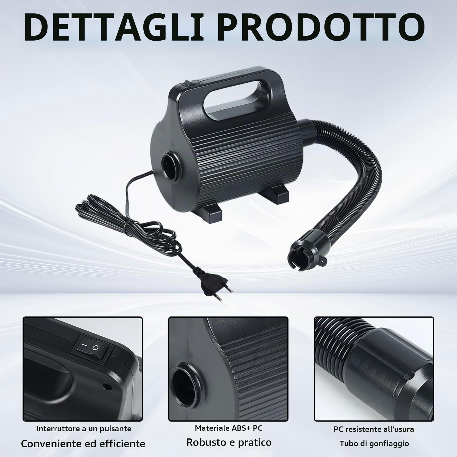 Pompa ad Aria Elettrica, Pompa Portatile a Riempimento Rapido con 4 Ugelli 600W CA 220-240V Pompa di Gonfiaggio e Sgonfiaggio per Materassini Gommoni e Cuscini da Piscina