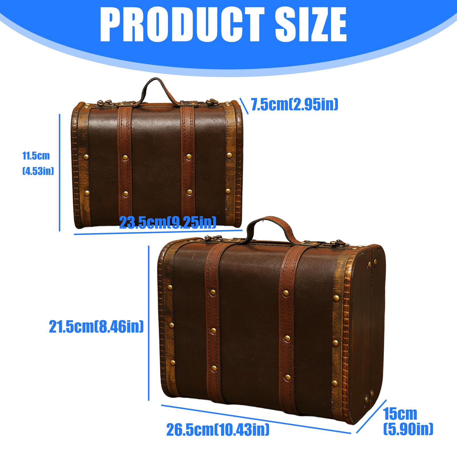 Maletero de Madera con de Piel sintética, Estuche de Transporte, contenedor de Almacenamiento portátil para Joyas, cosméticos y coleccionables, Organizador de Viaje de Madera de Mano