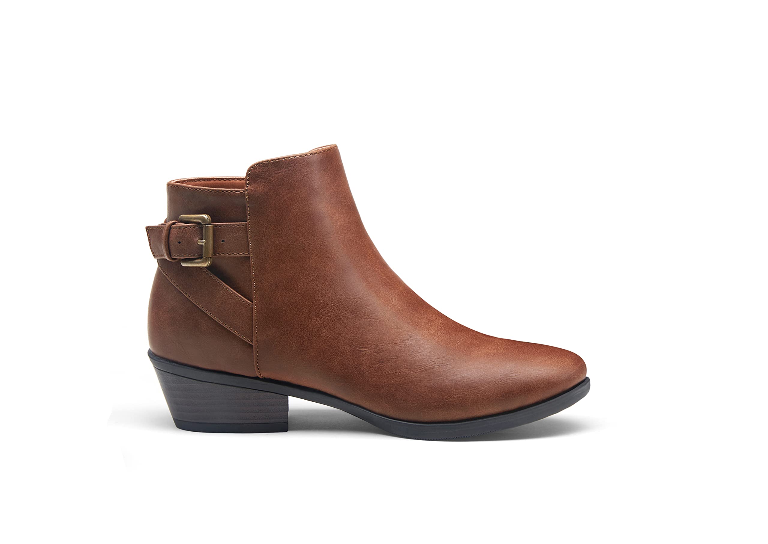 Vepose Women's Fall Ankle Boots Chunky Low Heels Buckle Side Zipper Western Cowboy Shoes 911 Cognac Size 9(CJY911 cognac 09)